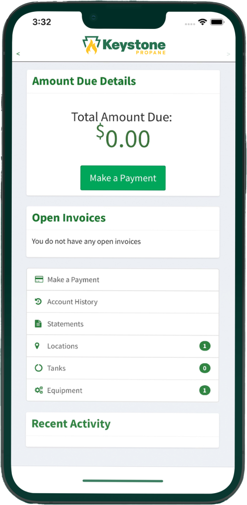 Screenshot of the Keystone Propane app on a phone