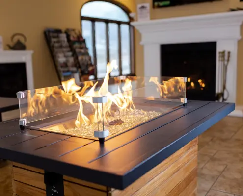 Firepit lit in Throop showroom