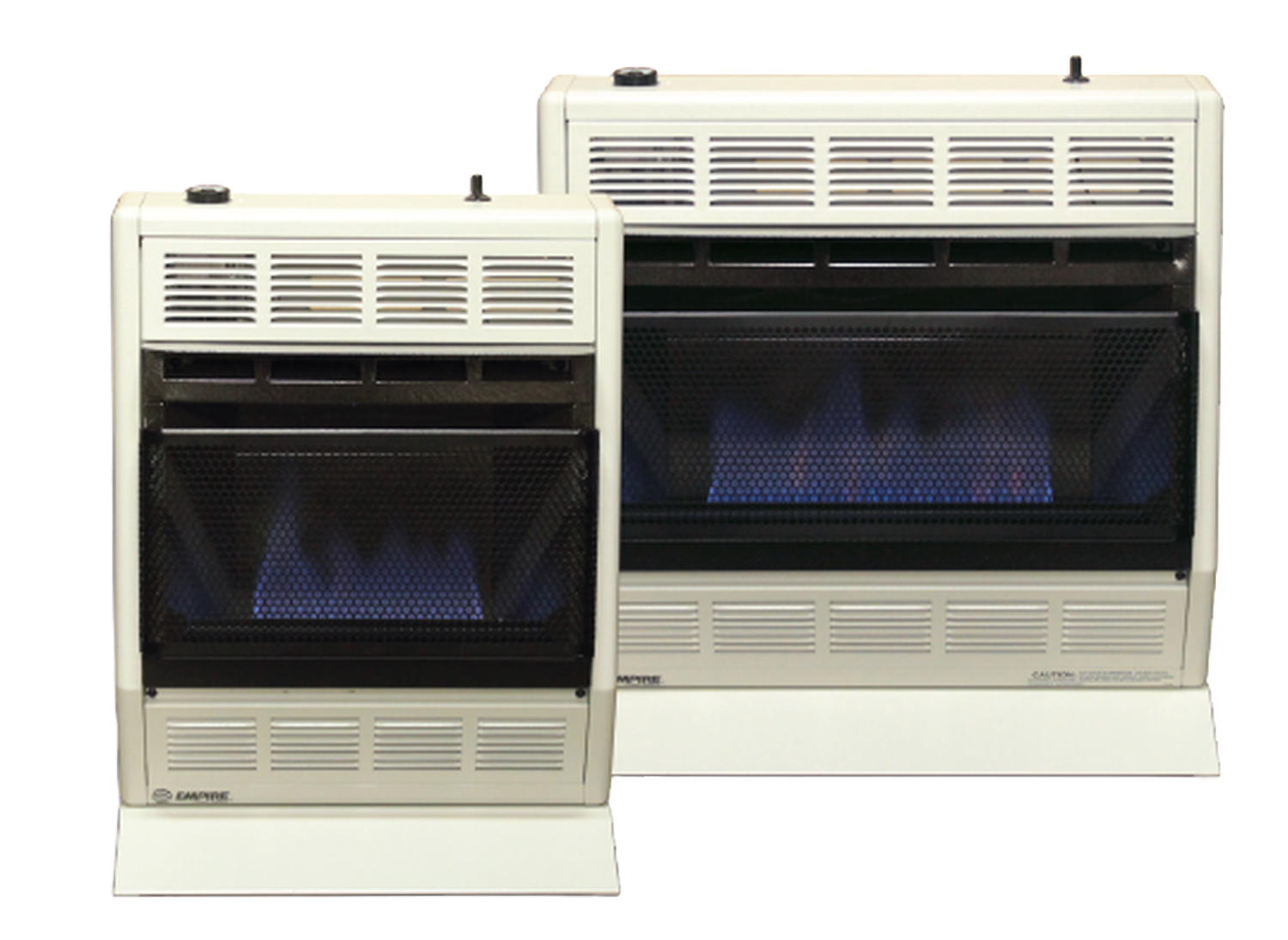 Empire Blue Flame space heater models 20 & 30 close-up.