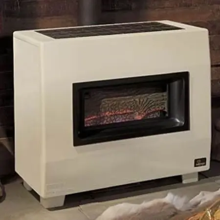 Empire Visual Flame Heater sitting on cabin floor