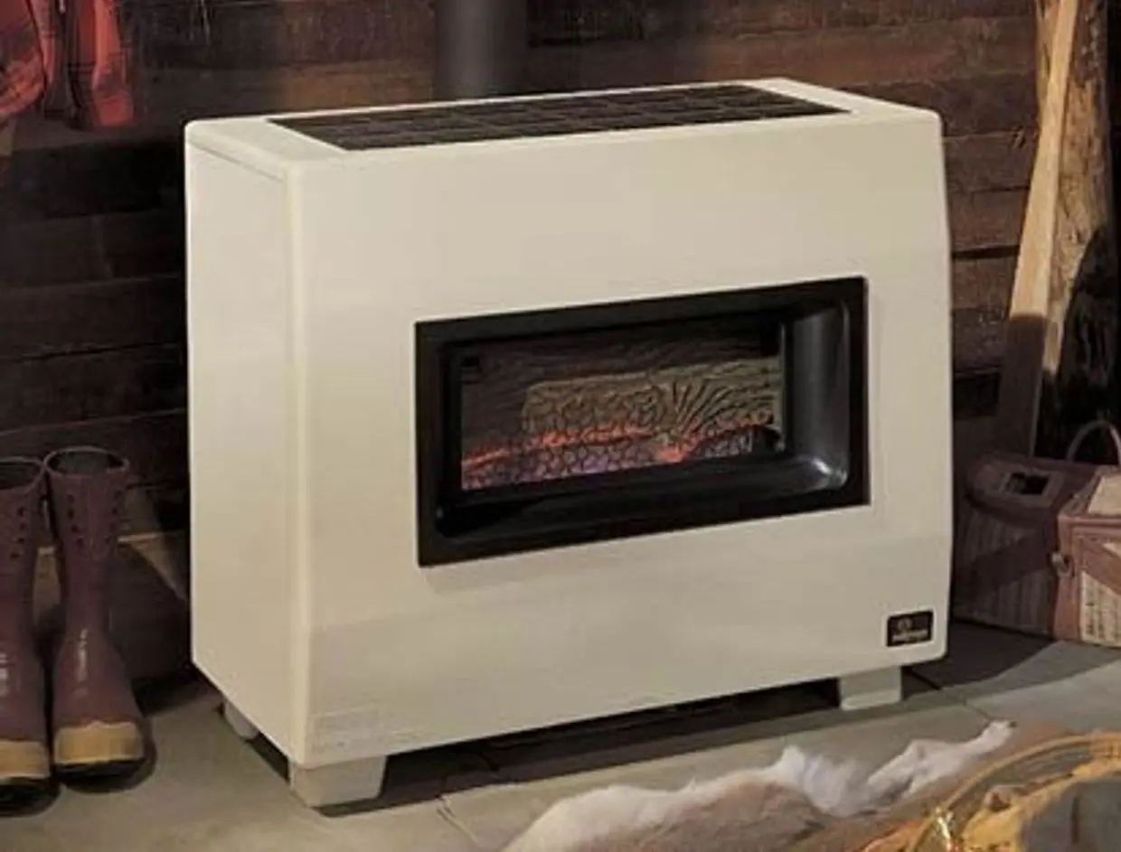 Empire Visual Flame Heater sitting on cabin floor