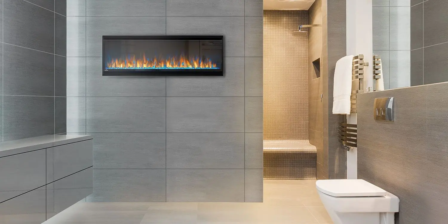Alluravision electric fireplace in restroom