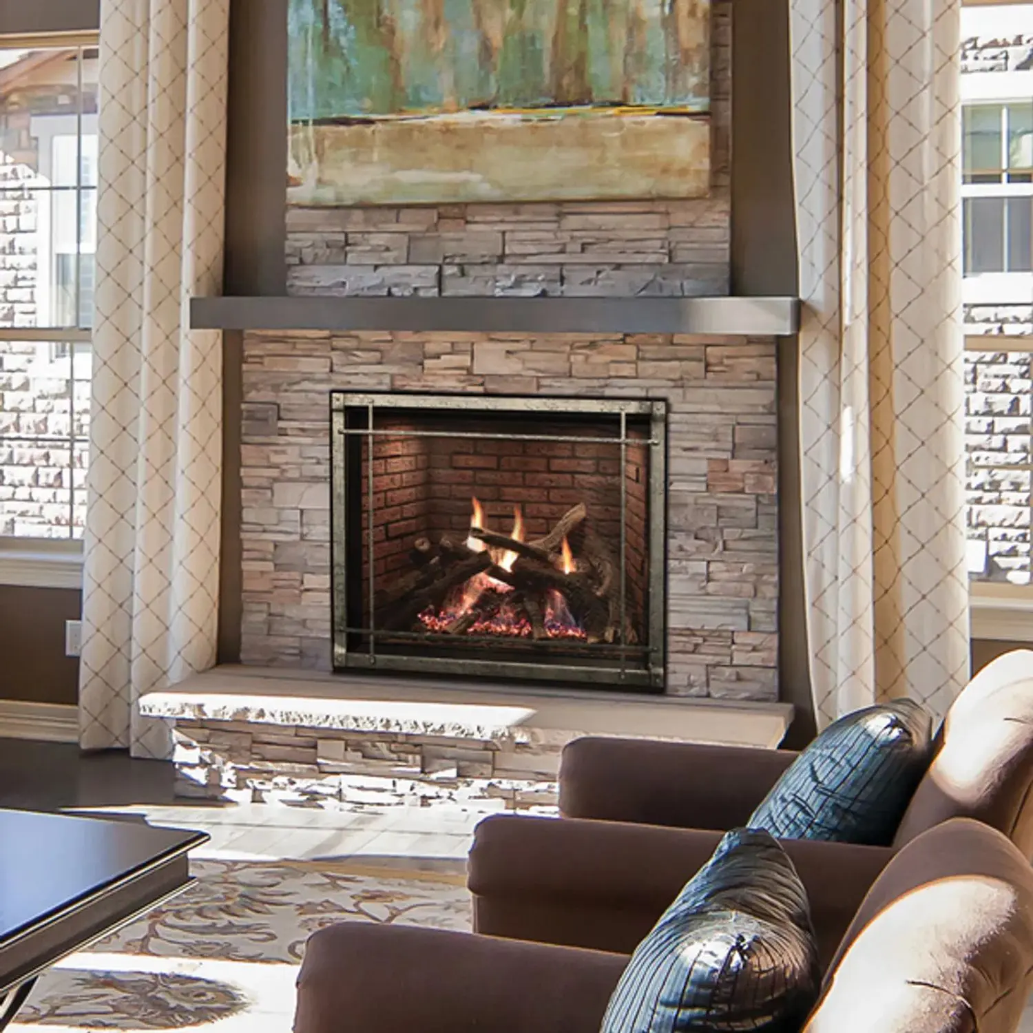 White Mountain Hearth Rushmore all stone with painting over mantel