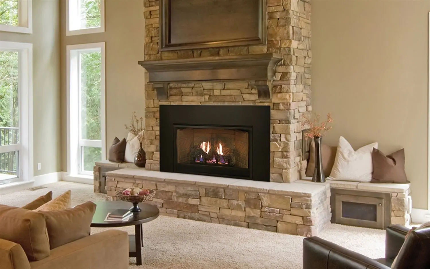 WMH-VFPC White Mountain Hearth Innsbrook in brick stone fireplace
