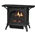 White Mountain Heart Cast Iron Stove slose-up fire lit