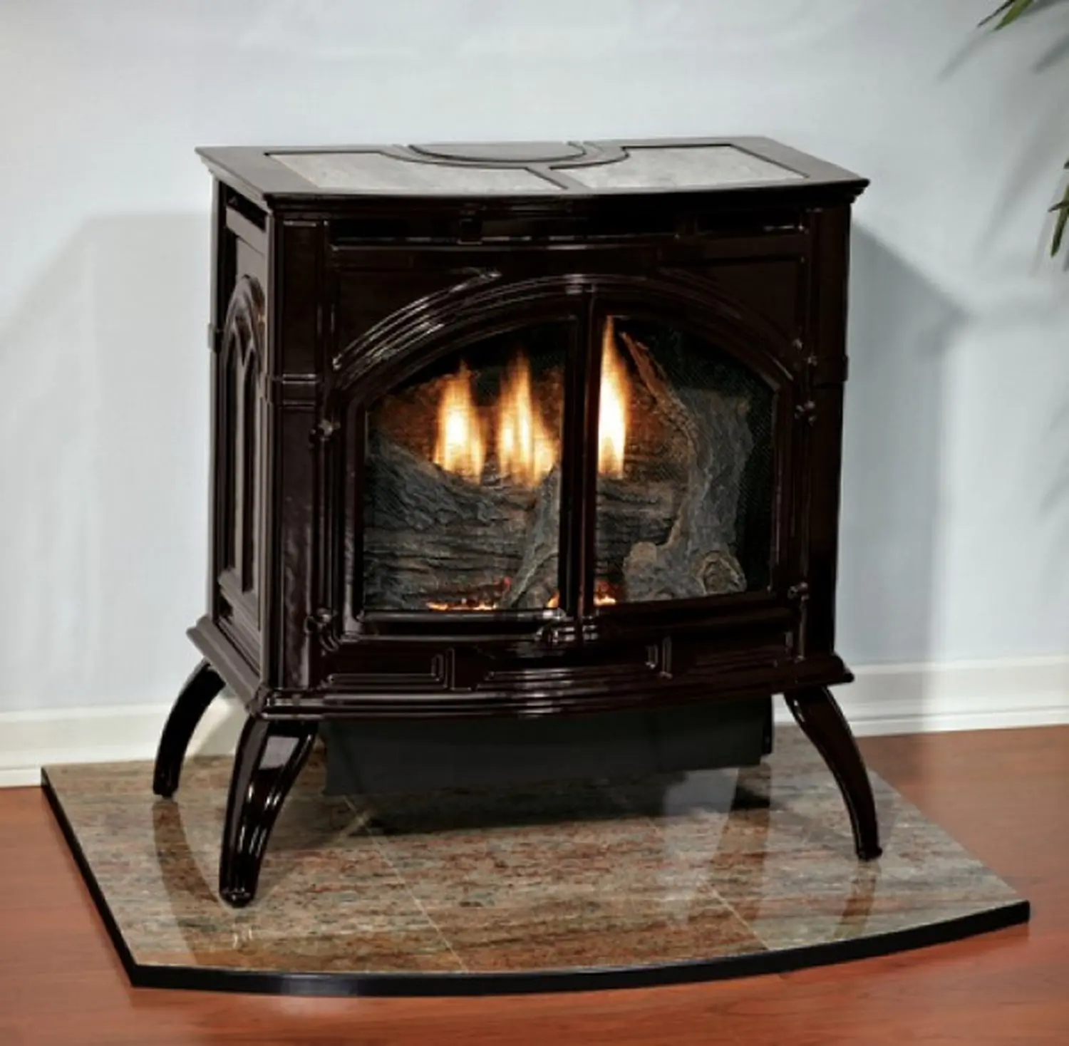 White Mountain Heart Cast Iron Stove close-up on platform