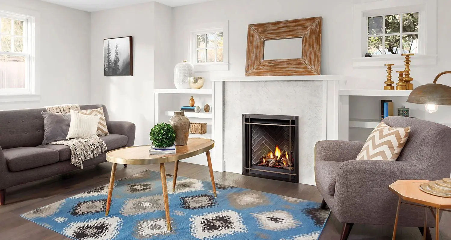 NAP-AX36 Napoleon Altitude X 36 installed with off-white mantel