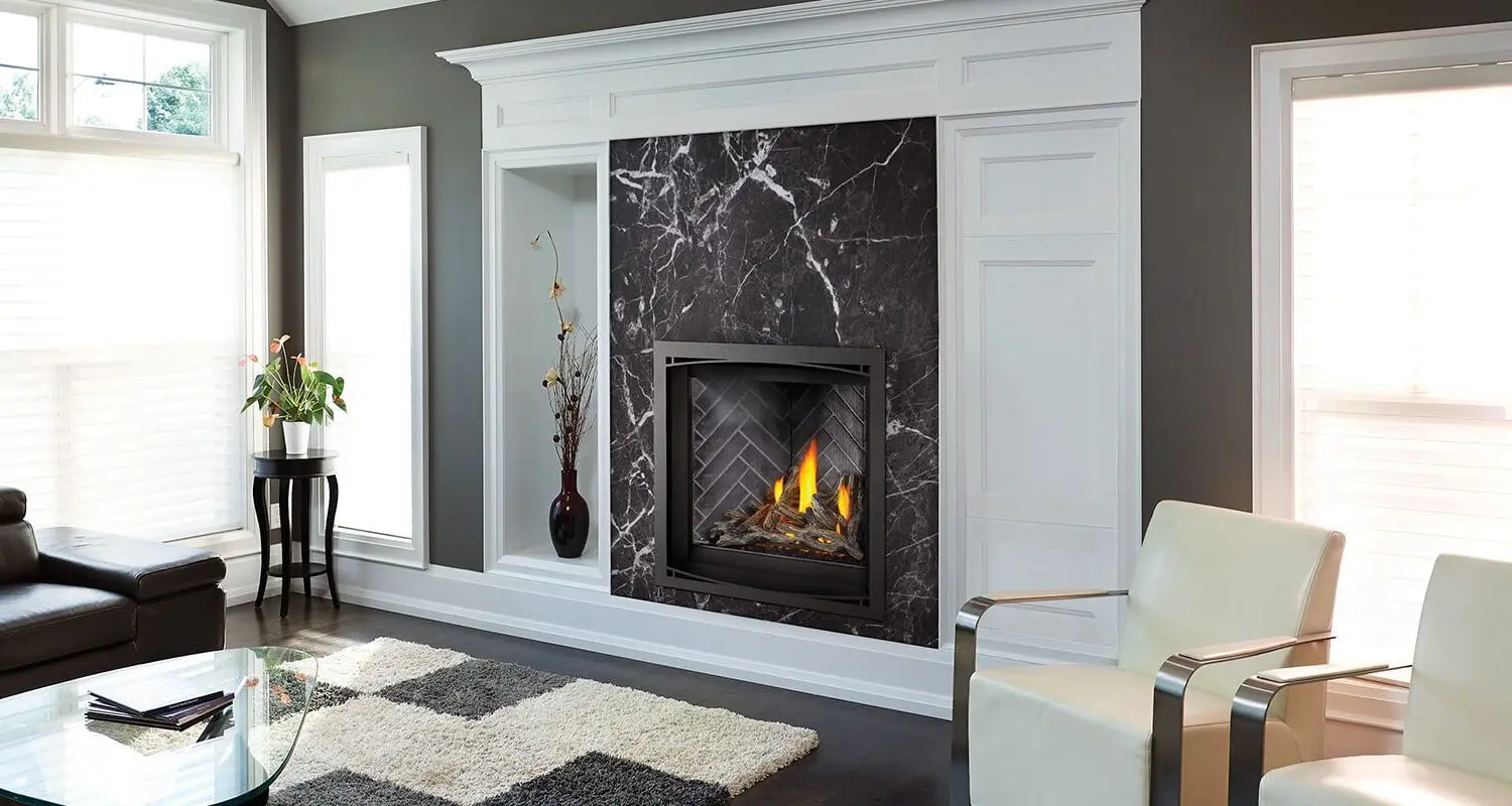 NAP-AX361 Napoleon Altitude X 36 installed with black marble mantel