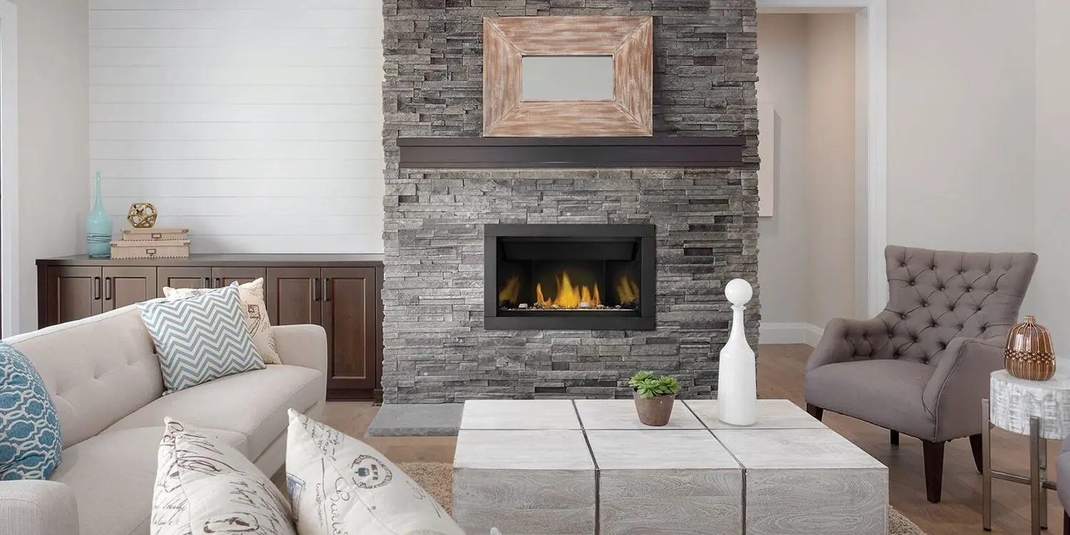 NAP-BL36 Napoleon Ascent Linear installed stone mantel