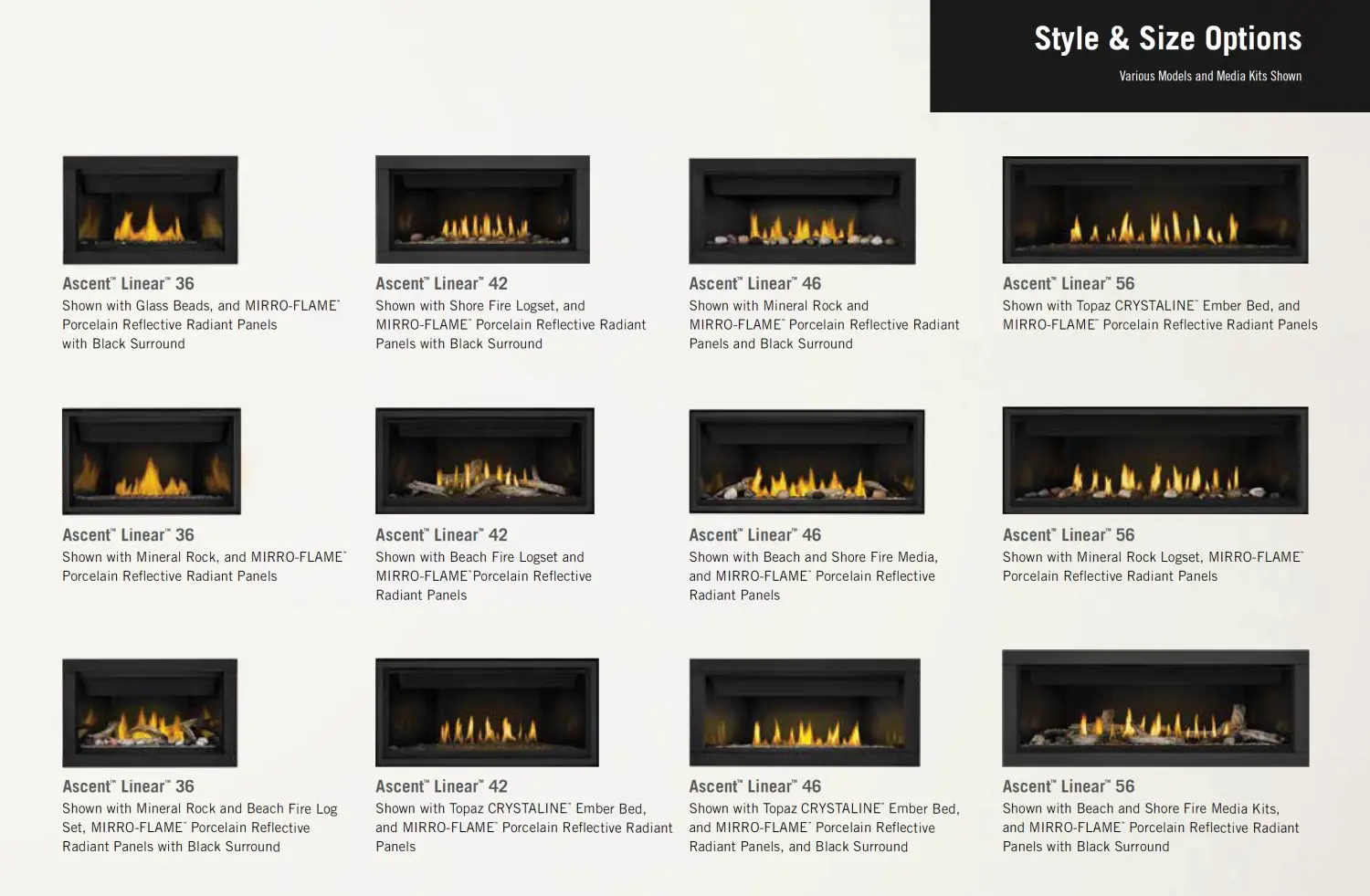 NAP-BLoptions Napoleon Ascent Linear installed style and size options