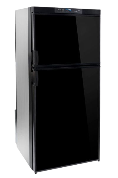 Black refrigerator/freezer.