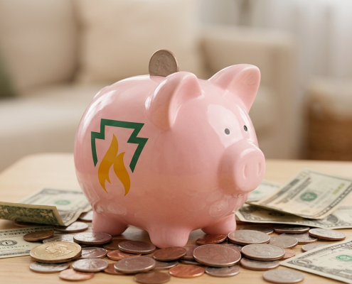 Piggy bank with Keystone logo on side