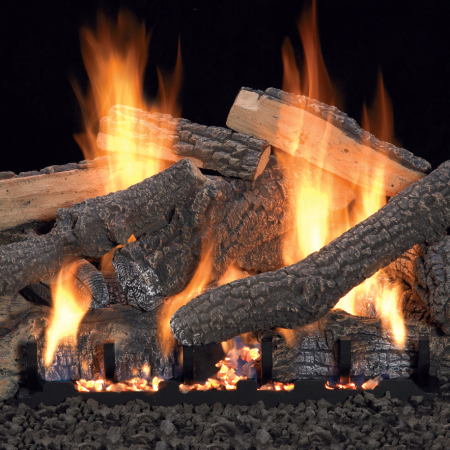 Log set for slope glaze burner