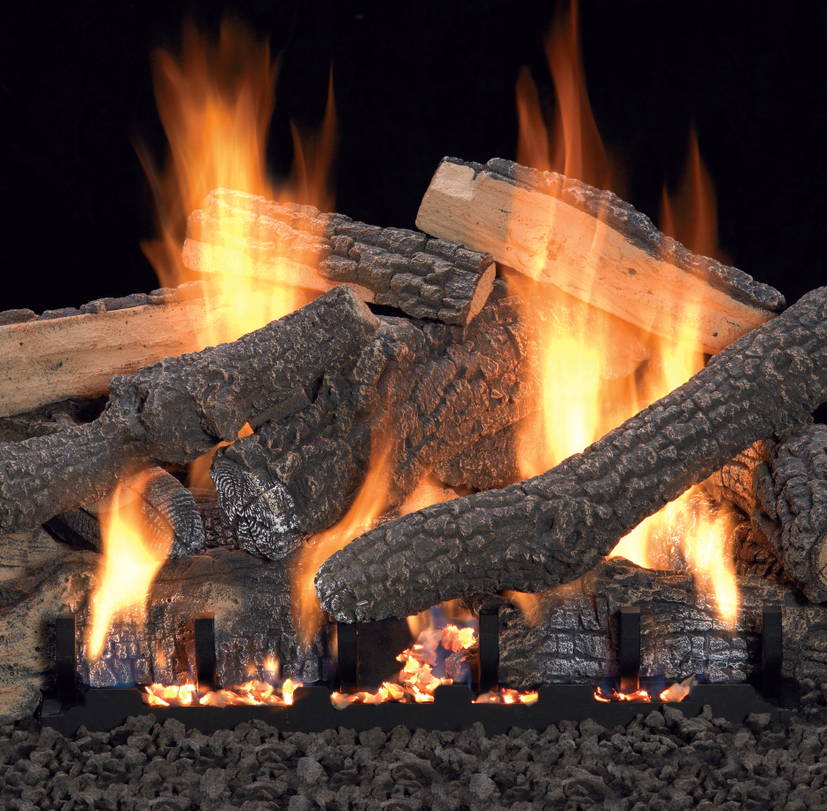 Log set for slope glaze burner