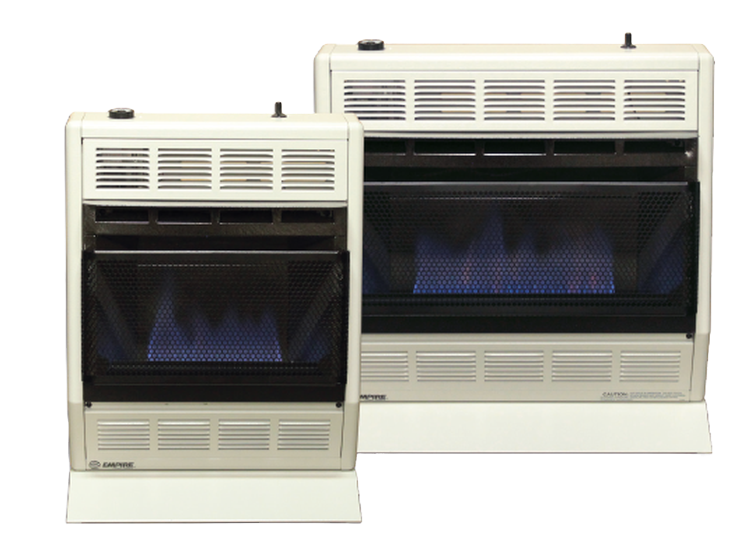 Empire Blue Flame space heater models 20 & 30 close-up.