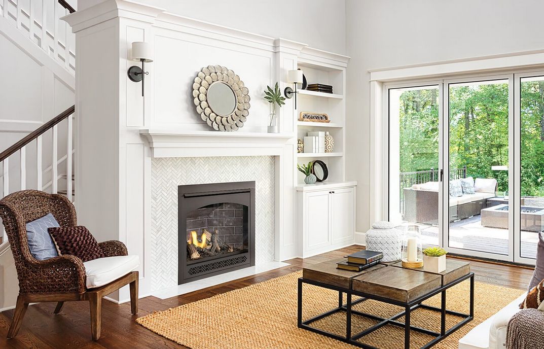 GX70 fireplace in sun room white walls