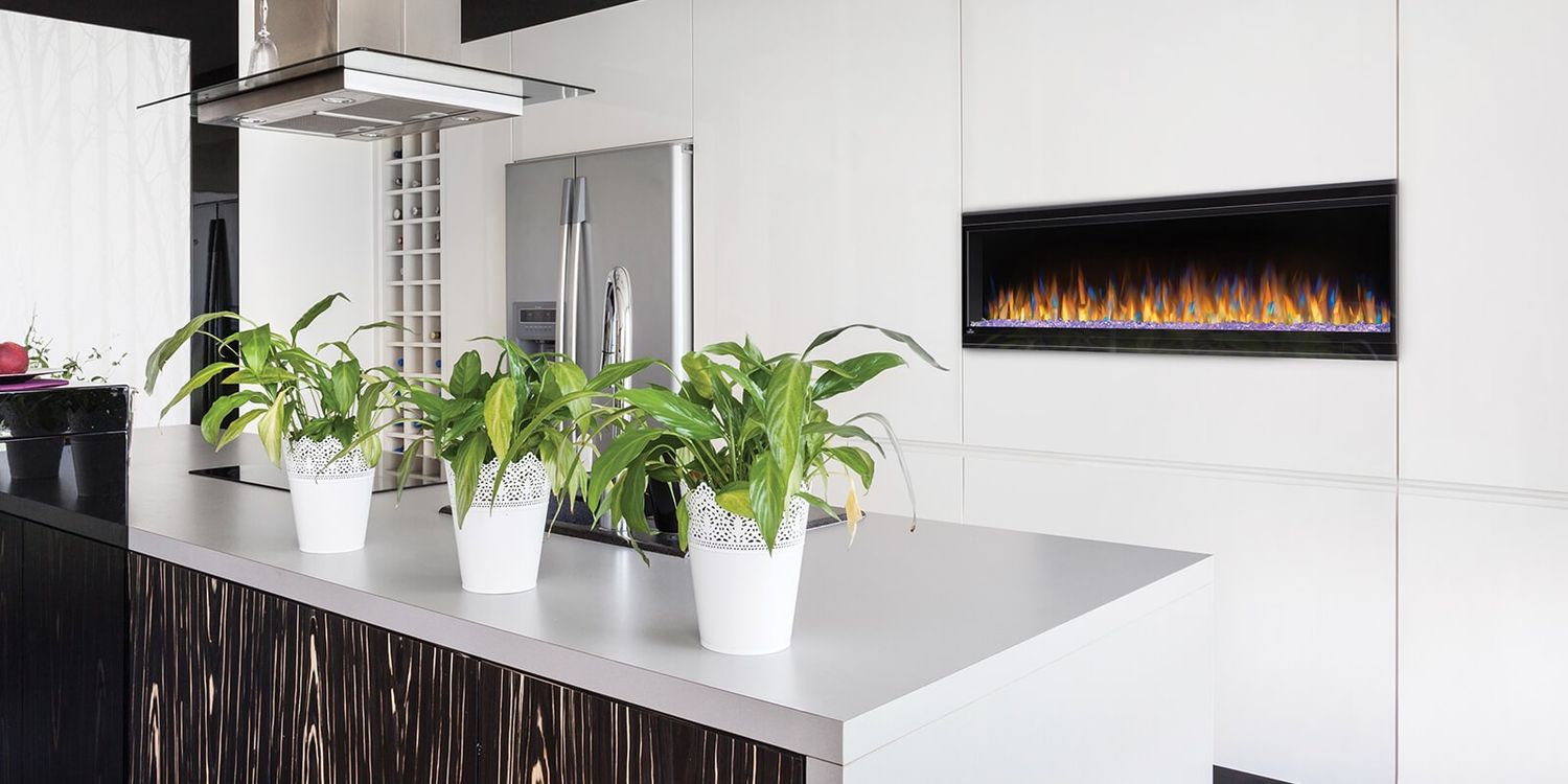 Alluravision electric fireplace in kitchen