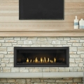 Napoleon Ascent Linear installed in light stone mantel