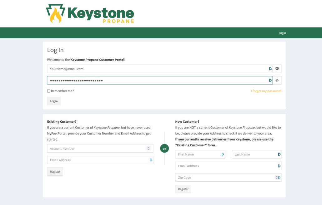 Screenshot of Keystone Propane customer portal for desktop