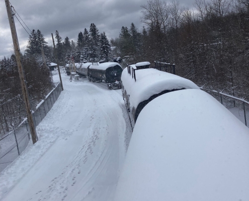 Snow-covered train