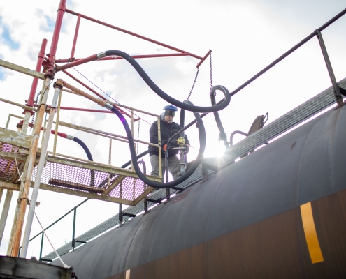 Single employee filling railcar from top