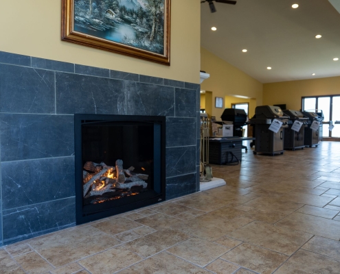 Fireplace and grills in showroom