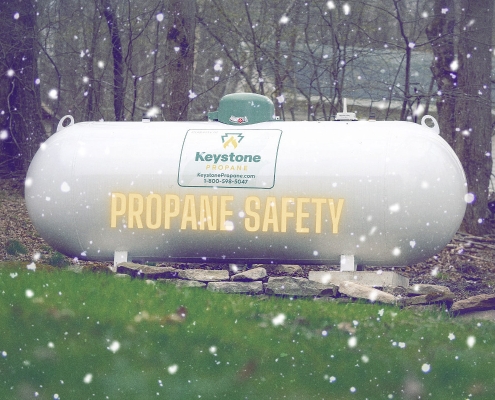 Keystone Propane tank with logo - falling snow